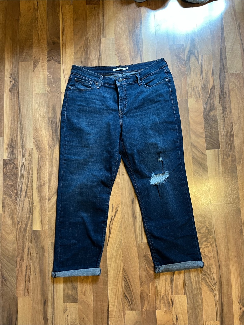 Levi's Dark Blue Women's Boyfriend Jeans with Knee Distress